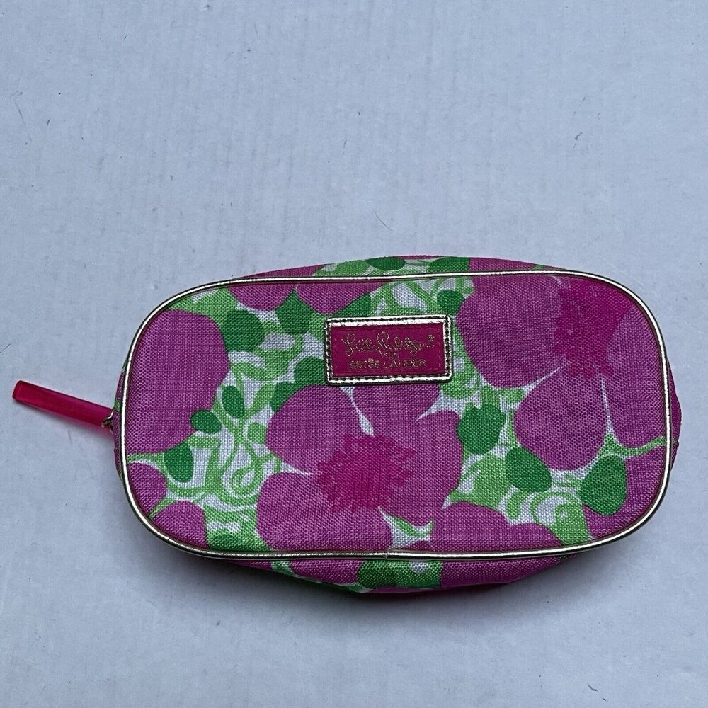 Lilly Pulitzer Estee Lauder Pink Floral Makeup Vacation Travel Cosmetic Bag